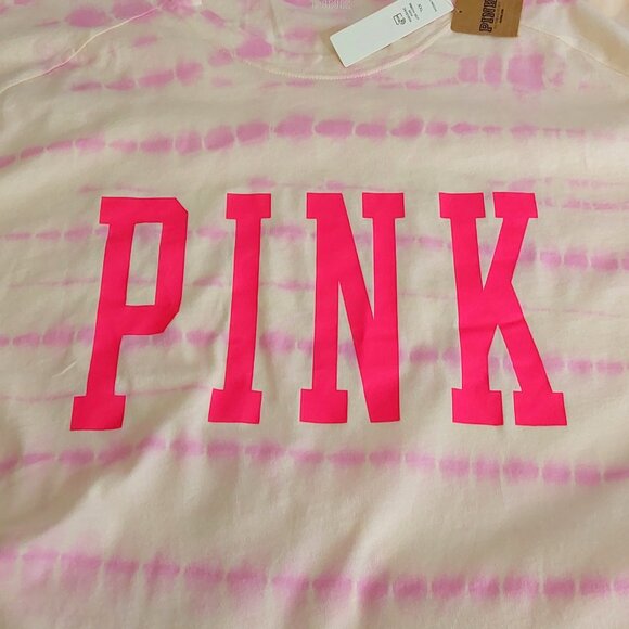 VICTORIA’S SECRET 'PINK' LOGO CREW MID~SLEEVE TIE-DYE ULTRA SOFT TEE - Picture 7 of 16